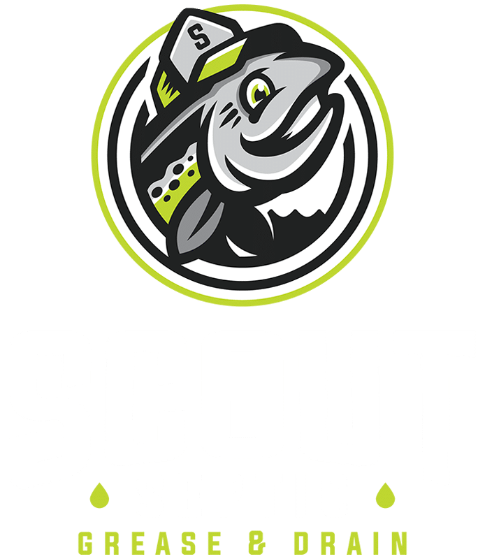 Stylized gray and black fish head wearing a baseball cap with letter S inside a circular logo on a lime green background.